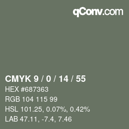 カラーコード: CMYK 9 / 0 / 14 / 55 | qconv.com