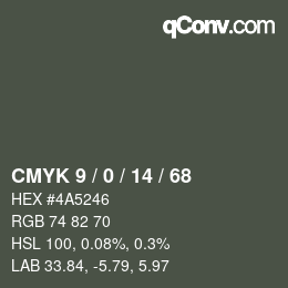 Color code: CMYK 9 / 0 / 14 / 68 | qconv.com