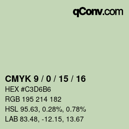 カラーコード: CMYK 9 / 0 / 15 / 16 | qconv.com