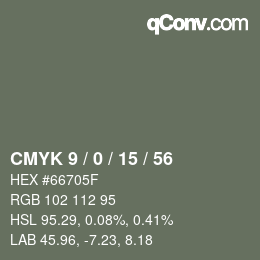 Color code: CMYK 9 / 0 / 15 / 56 | qconv.com