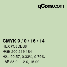 カラーコード: CMYK 9 / 0 / 16 / 14 | qconv.com