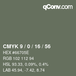 Color code: CMYK 9 / 0 / 16 / 56 | qconv.com