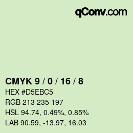 カラーコード: CMYK 9 / 0 / 16 / 8 | qconv.com