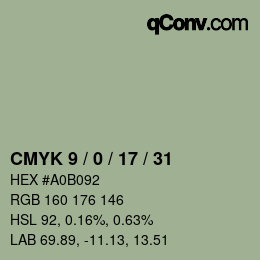 Farbcode: CMYK 9 / 0 / 17 / 31 | qconv.com