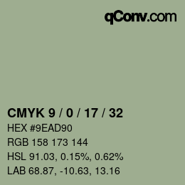 Color code: CMYK 9 / 0 / 17 / 32 | qconv.com