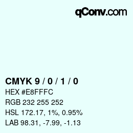 カラーコード: CMYK 9 / 0 / 1 / 0 | qconv.com