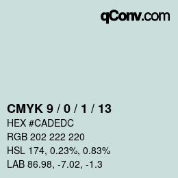 カラーコード: CMYK 9 / 0 / 1 / 13 | qconv.com