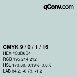 カラーコード: CMYK 9 / 0 / 1 / 16 | qconv.com