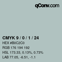 カラーコード: CMYK 9 / 0 / 1 / 24 | qconv.com