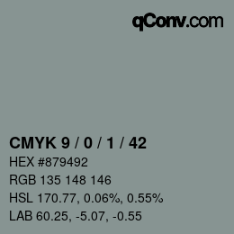 Color code: CMYK 9 / 0 / 1 / 42 | qconv.com