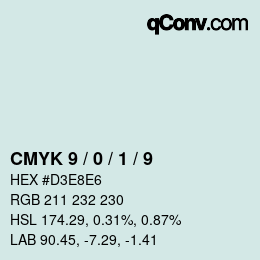カラーコード: CMYK 9 / 0 / 1 / 9 | qconv.com