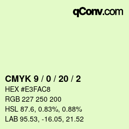 カラーコード: CMYK 9 / 0 / 20 / 2 | qconv.com