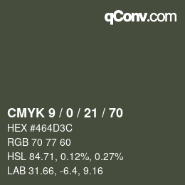 カラーコード: CMYK 9 / 0 / 21 / 70 | qconv.com