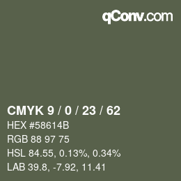 Color code: CMYK 9 / 0 / 23 / 62 | qconv.com