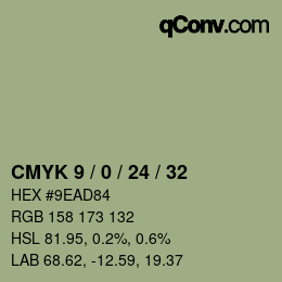 カラーコード: CMYK 9 / 0 / 24 / 32 | qconv.com