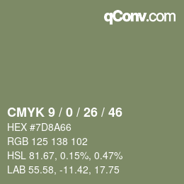 Color code: CMYK 9 / 0 / 26 / 46 | qconv.com