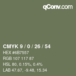 カラーコード: CMYK 9 / 0 / 26 / 54 | qconv.com