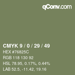 Farbcode: CMYK 9 / 0 / 29 / 49 | qconv.com