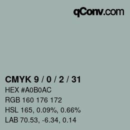 カラーコード: CMYK 9 / 0 / 2 / 31 | qconv.com