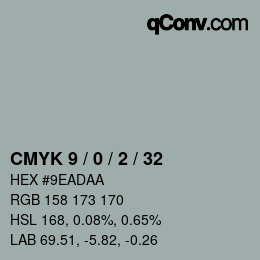 カラーコード: CMYK 9 / 0 / 2 / 32 | qconv.com