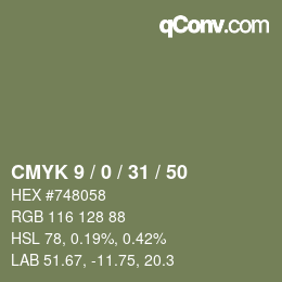颜色代码: CMYK 9 / 0 / 31 / 50 | qconv.com