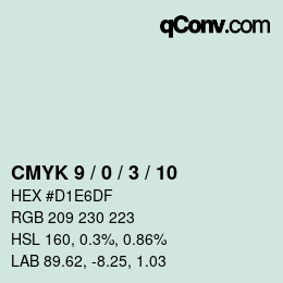 カラーコード: CMYK 9 / 0 / 3 / 10 | qconv.com