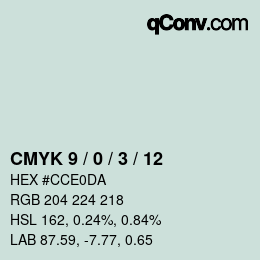 カラーコード: CMYK 9 / 0 / 3 / 12 | qconv.com