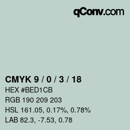 カラーコード: CMYK 9 / 0 / 3 / 18 | qconv.com