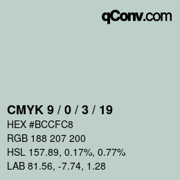 カラーコード: CMYK 9 / 0 / 3 / 19 | qconv.com