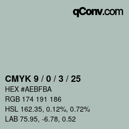 カラーコード: CMYK 9 / 0 / 3 / 25 | qconv.com