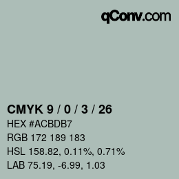 Farbcode: CMYK 9 / 0 / 3 / 26 | qconv.com