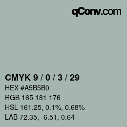 カラーコード: CMYK 9 / 0 / 3 / 29 | qconv.com