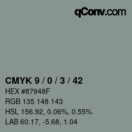 カラーコード: CMYK 9 / 0 / 3 / 42 | qconv.com