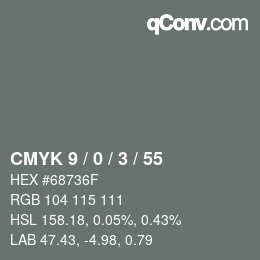 カラーコード: CMYK 9 / 0 / 3 / 55 | qconv.com