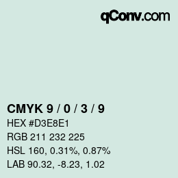 カラーコード: CMYK 9 / 0 / 3 / 9 | qconv.com