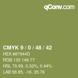 カラーコード: CMYK 9 / 0 / 48 / 42 | qconv.com