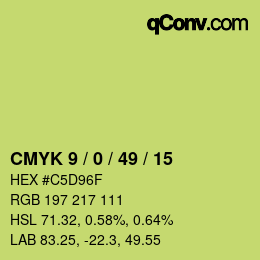 Color code: CMYK 9 / 0 / 49 / 15 | qconv.com