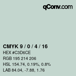 カラーコード: CMYK 9 / 0 / 4 / 16 | qconv.com