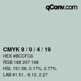 カラーコード: CMYK 9 / 0 / 4 / 19 | qconv.com