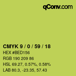 Color code: CMYK 9 / 0 / 59 / 18 | qconv.com