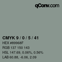 Farbcode: CMYK 9 / 0 / 5 / 41 | qconv.com