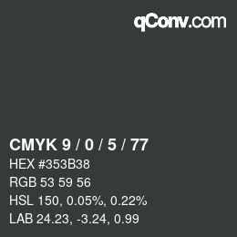 カラーコード: CMYK 9 / 0 / 5 / 77 | qconv.com