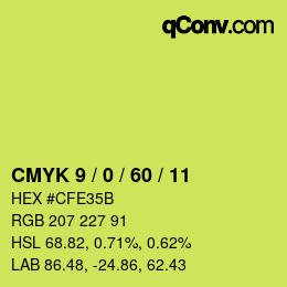 カラーコード: CMYK 9 / 0 / 60 / 11 | qconv.com
