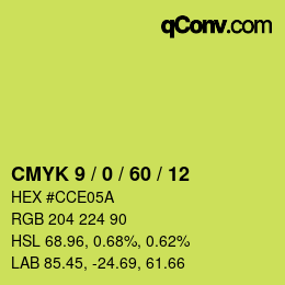 カラーコード: CMYK 9 / 0 / 60 / 12 | qconv.com