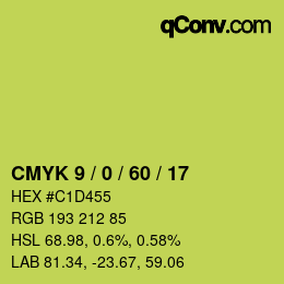 カラーコード: CMYK 9 / 0 / 60 / 17 | qconv.com