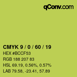颜色代码: CMYK 9 / 0 / 60 / 19 | qconv.com