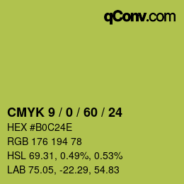 カラーコード: CMYK 9 / 0 / 60 / 24 | qconv.com