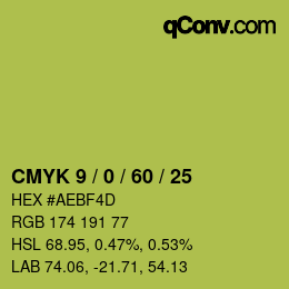 カラーコード: CMYK 9 / 0 / 60 / 25 | qconv.com