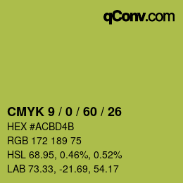 Color code: CMYK 9 / 0 / 60 / 26 | qconv.com