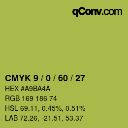 颜色代码: CMYK 9 / 0 / 60 / 27 | qconv.com
